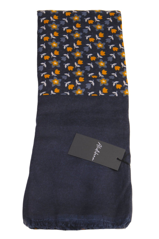 Sciarpa, foulard, Pashmina Uomo/Donna in Acrilico e Lana color blu con piccoli fiori arancio stilizzati vari colori - Alidiluna