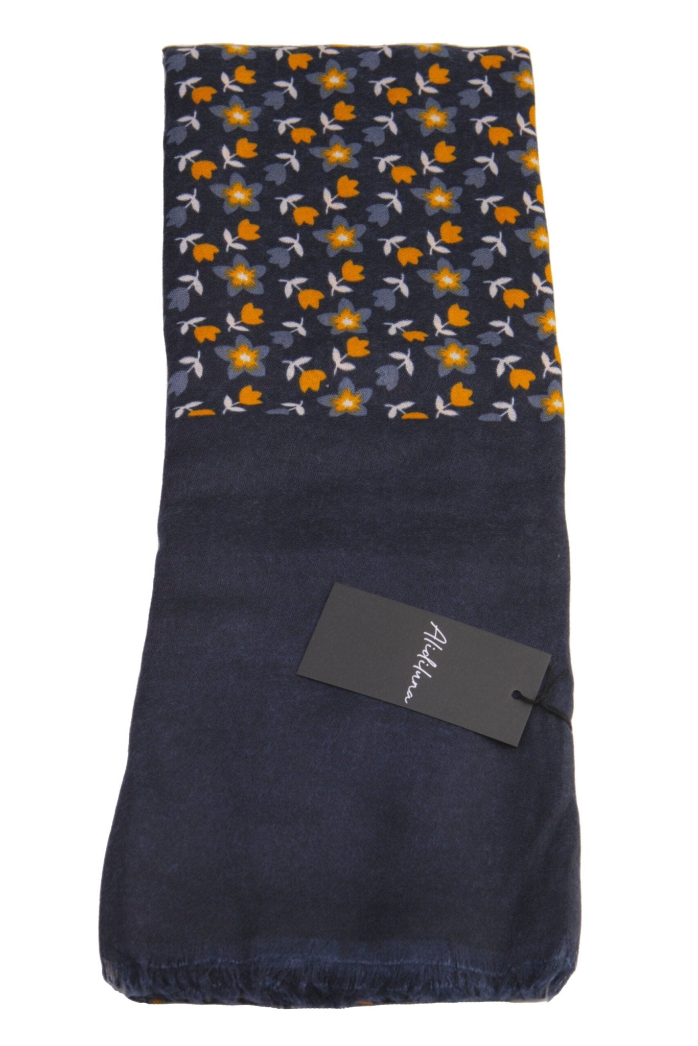 Sciarpa, foulard, Pashmina Uomo/Donna in Acrilico e Lana color blu con piccoli fiori arancio stilizzati vari colori - Alidiluna