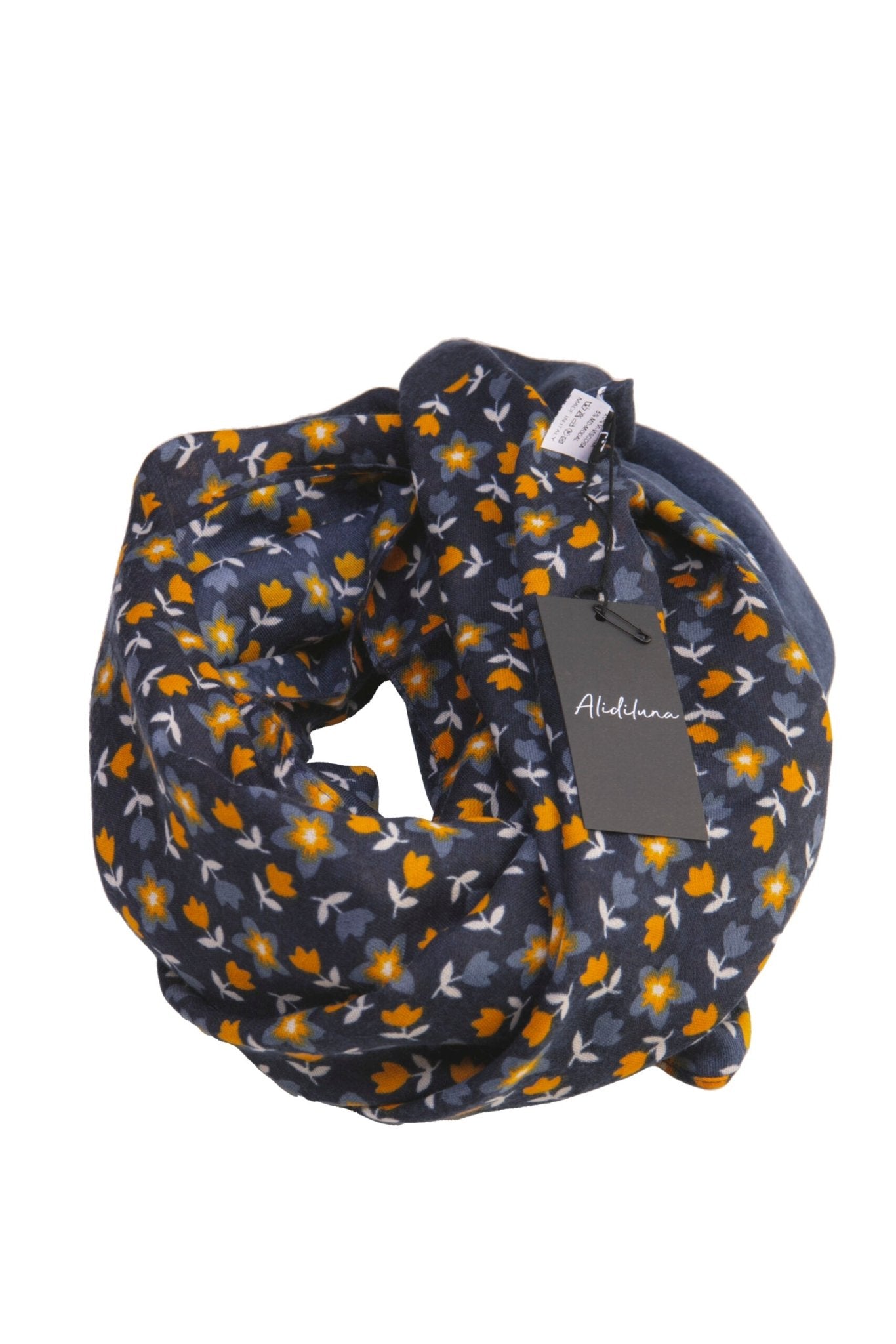 Sciarpa, foulard, Pashmina Uomo/Donna in Acrilico e Lana color blu con piccoli fiori arancio stilizzati vari colori - Alidiluna