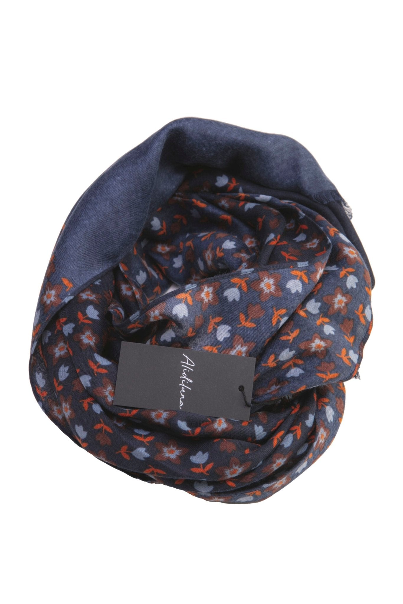 Sciarpa, foulard, Pashmina Uomo/Donna in Acrilico e Lana color blu con piccoli fiori stilizzati vari colori - Alidiluna