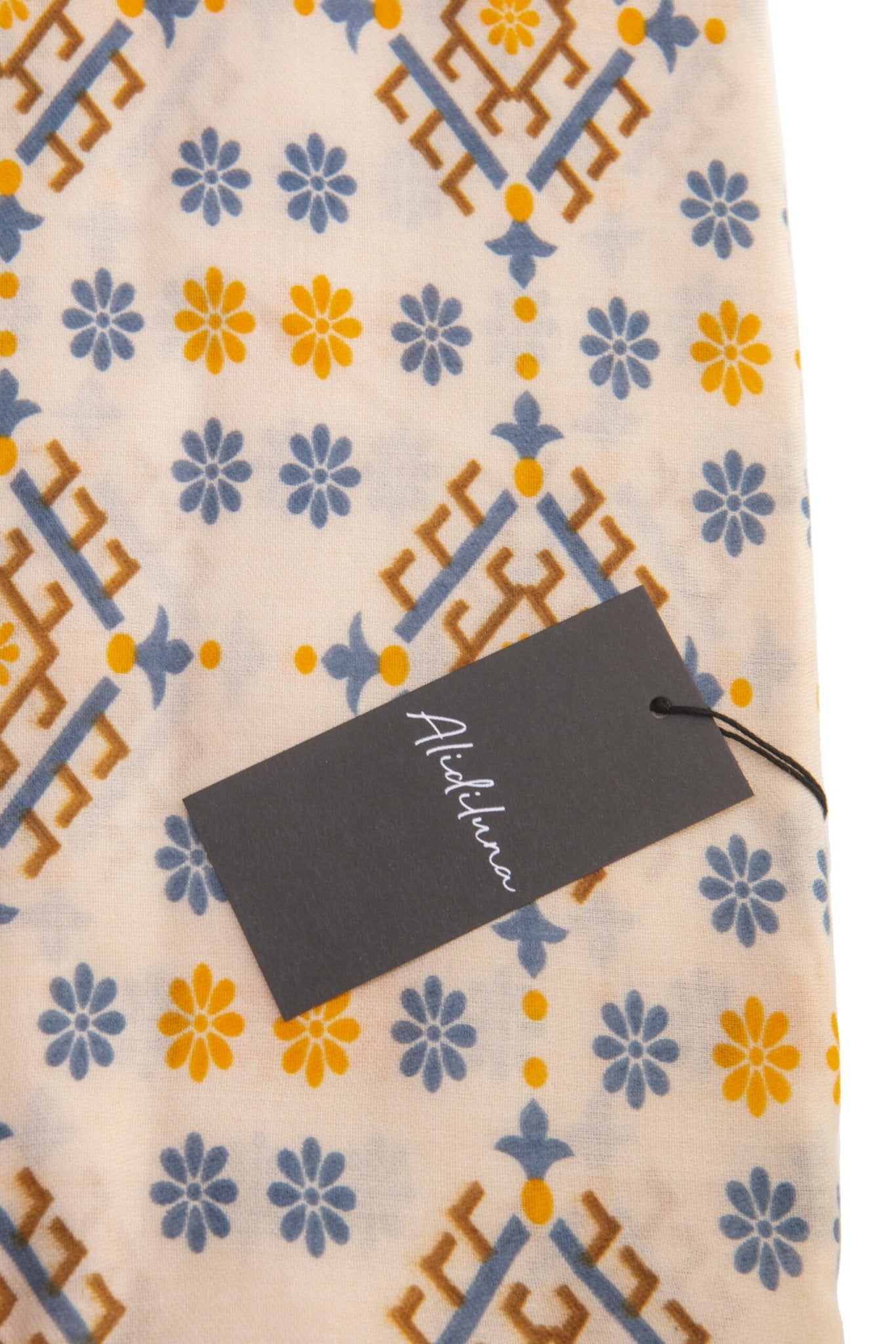 Sciarpa, foulard, Pashmina Uomo/Donna in Lana e Acrilico Bianco Panna con motivi vari - Alidiluna