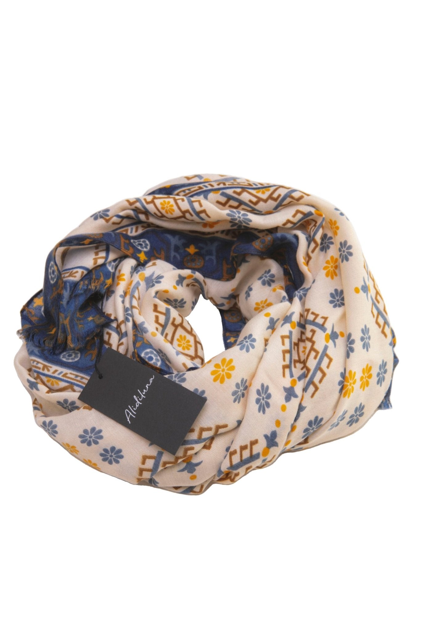 Sciarpa, foulard, Pashmina Uomo/Donna in Lana e Acrilico Bianco Panna con motivi vari - Alidiluna
