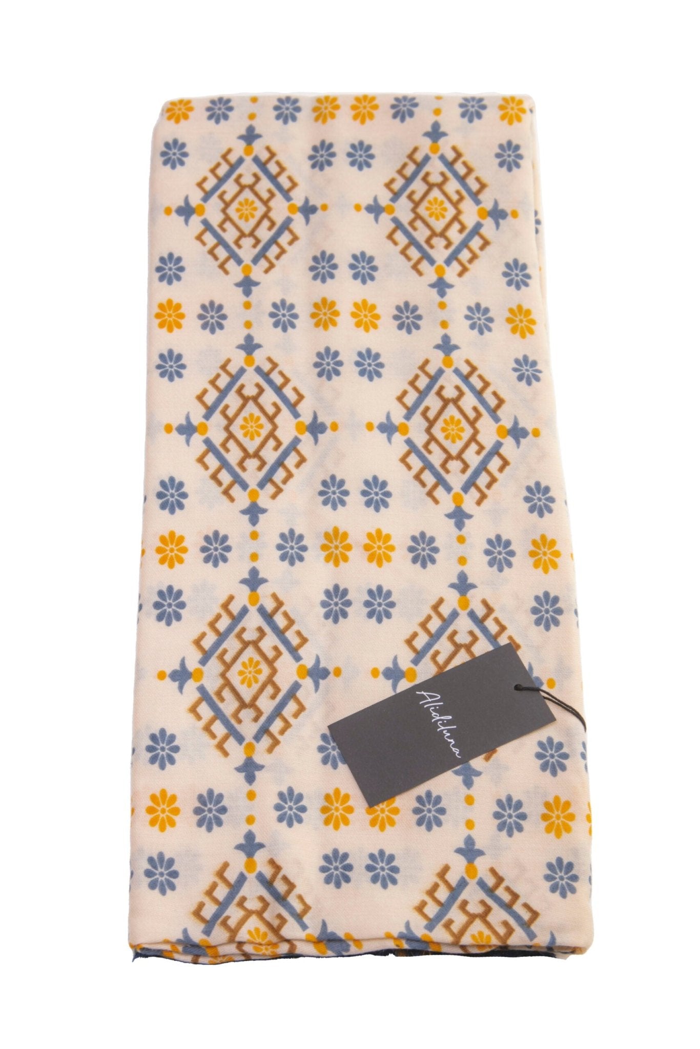 Sciarpa, foulard, Pashmina Uomo/Donna in Lana e Acrilico Bianco Panna con motivi vari - Alidiluna