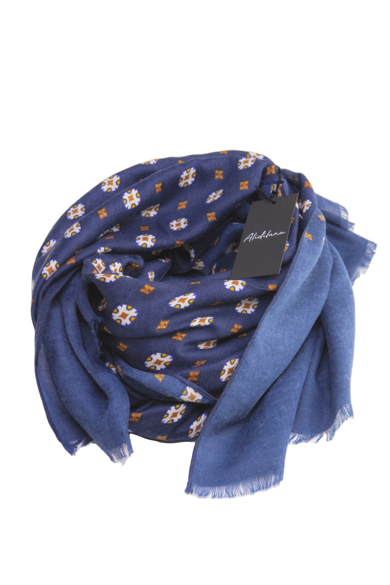 Sciarpa, foulard, Pashmina Uomo/Donna in Lana e Acrilico Blu con motivi geometrici - Alidiluna