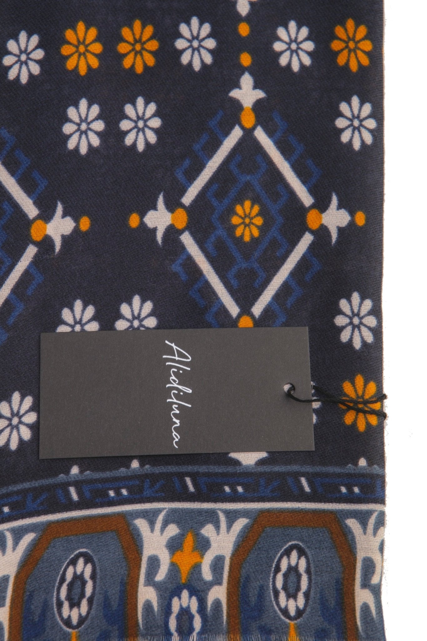 Sciarpa, foulard, Pashmina Uomo/Donna in Lana e Acrilico Blu con motivi geometrici fluoreali - Alidiluna