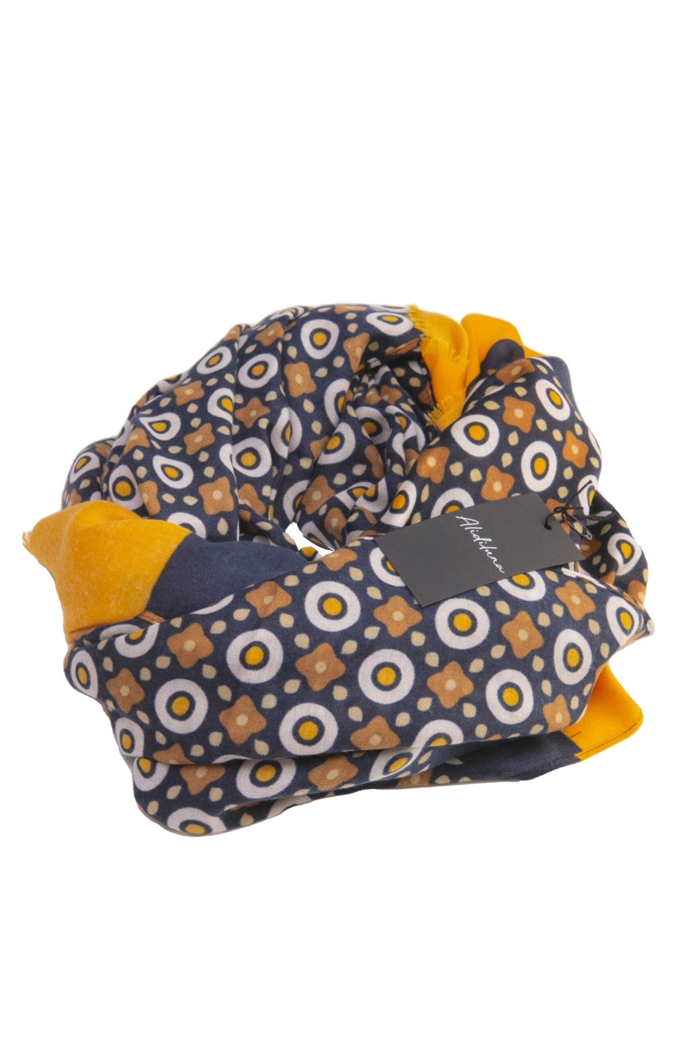 Sciarpa, foulard, Pashmina Uomo/Donna in Lana e Acrilico Blu con motivi geometrici multicolore - Alidiluna