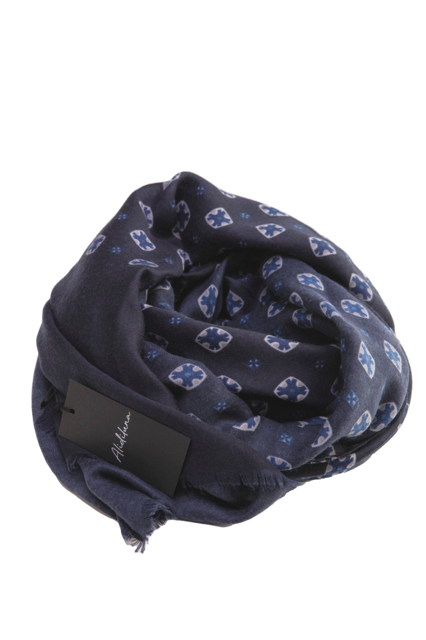 Sciarpa, foulard, Pashmina Uomo/Donna in Lana e Acrilico Blu motivo geometrico Grigio/Blu - Alidiluna