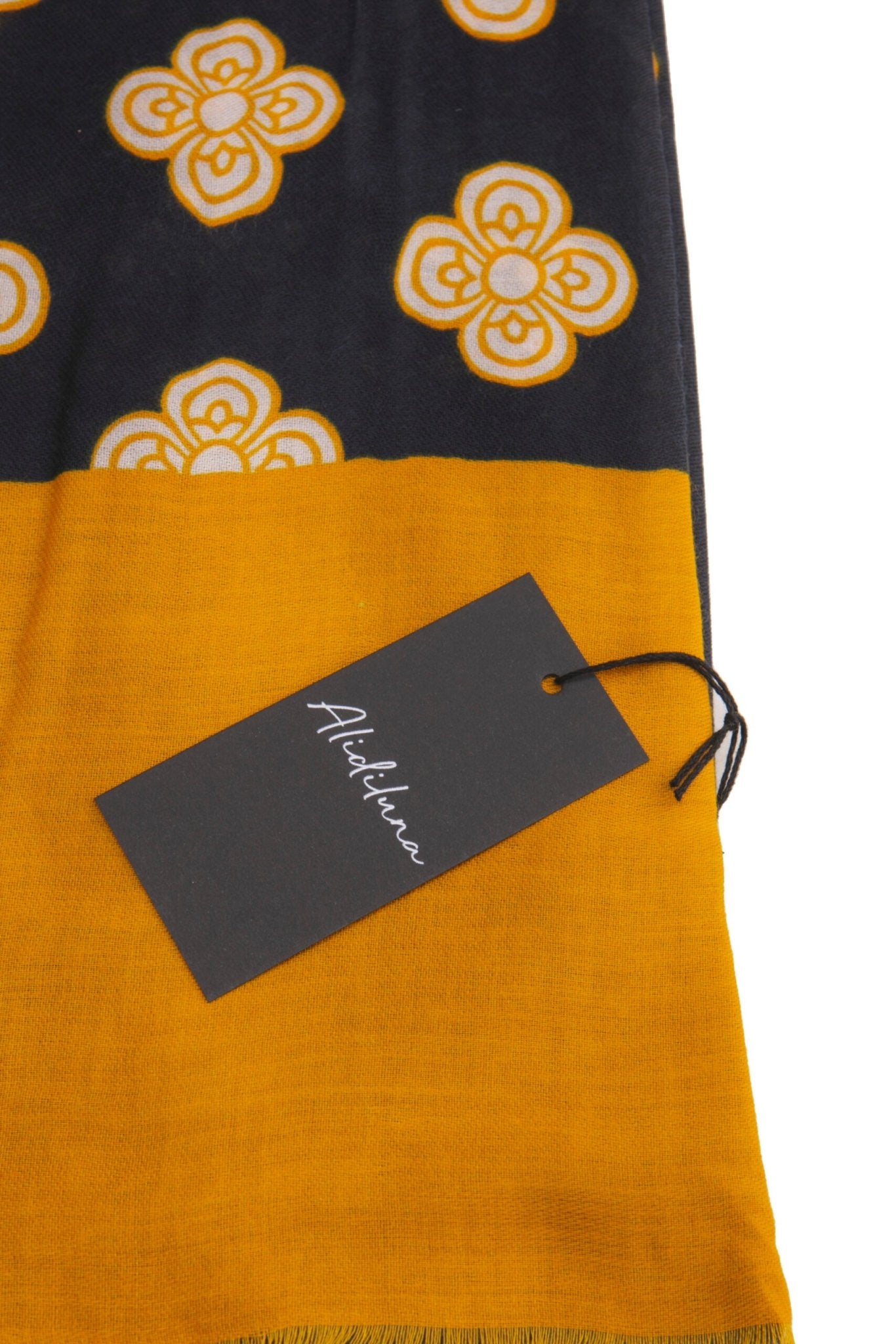 Sciarpa, foulard, Pashmina Uomo/Donna in Lana e Acrilico Blu scuro con Motivo Floreale - Alidiluna