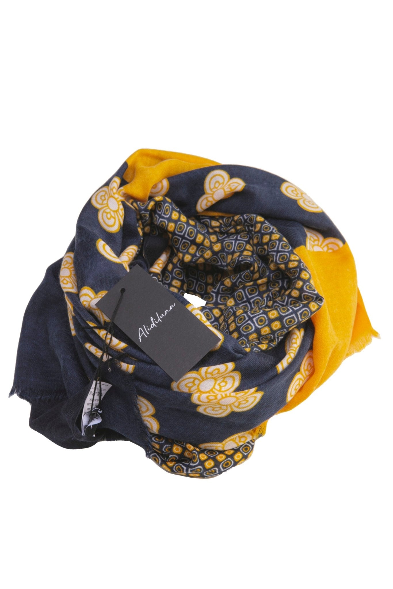 Sciarpa, foulard, Pashmina Uomo/Donna in Lana e Acrilico Blu scuro con Motivo Floreale - Alidiluna