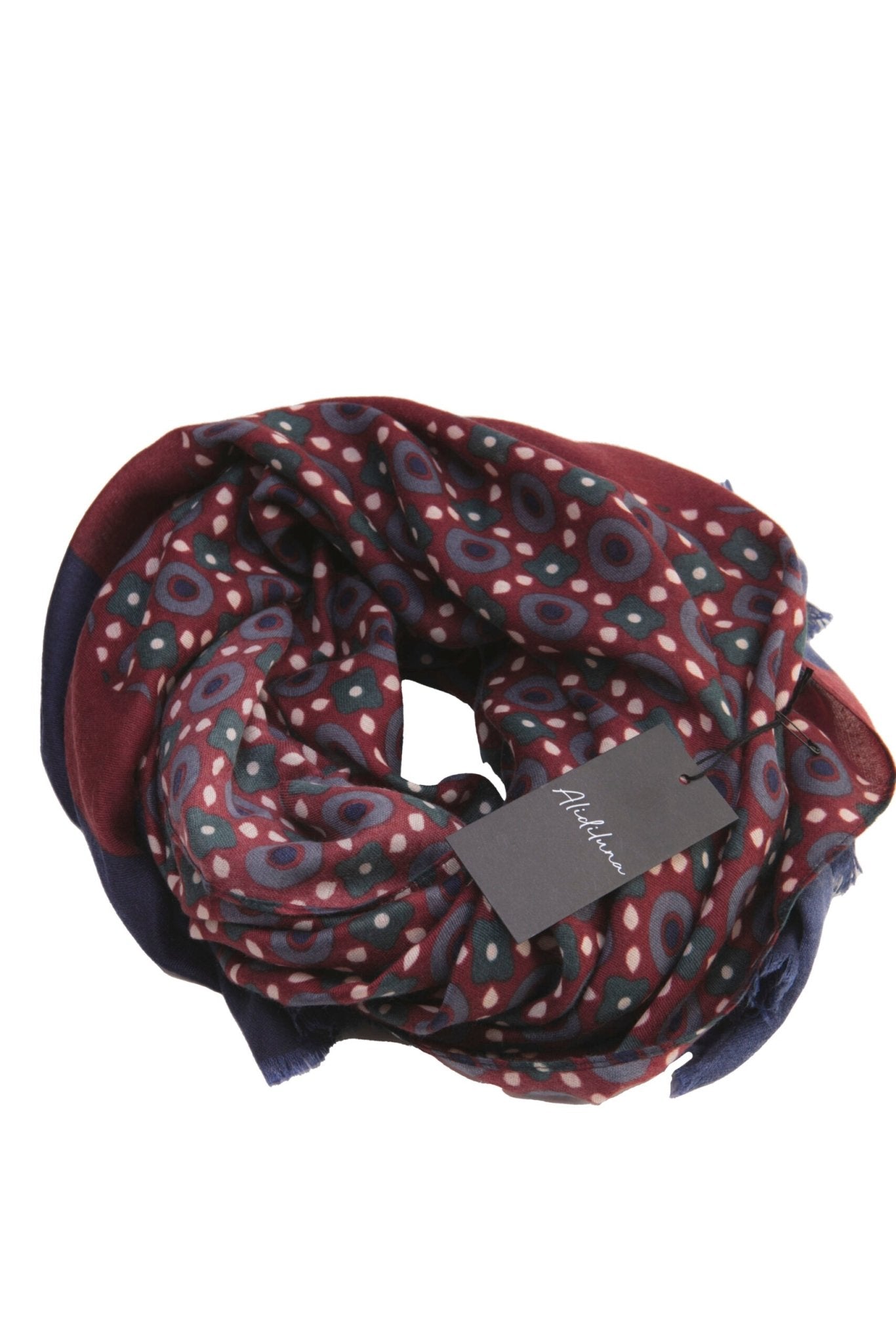 Sciarpa, foulard, Pashmina Uomo/Donna in Lana e Acrilico Bordeaux Blu motivi geometrici multicolore - Alidiluna