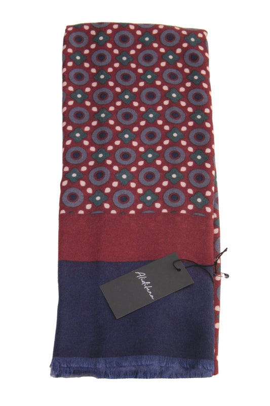 Sciarpa, foulard, Pashmina Uomo/Donna in Lana e Acrilico Bordeaux Blu motivi geometrici multicolore - Alidiluna