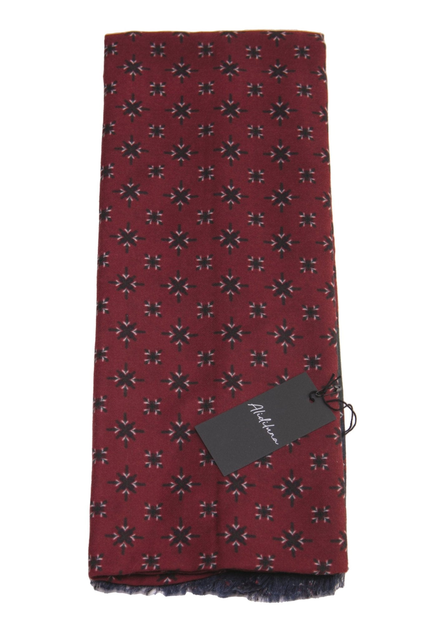 Sciarpa, foulard, Pashmina Uomo/Donna in Lana e Acrilico Bordeaux con motivo geometrico scuro fascia Verde Blu - Alidiluna