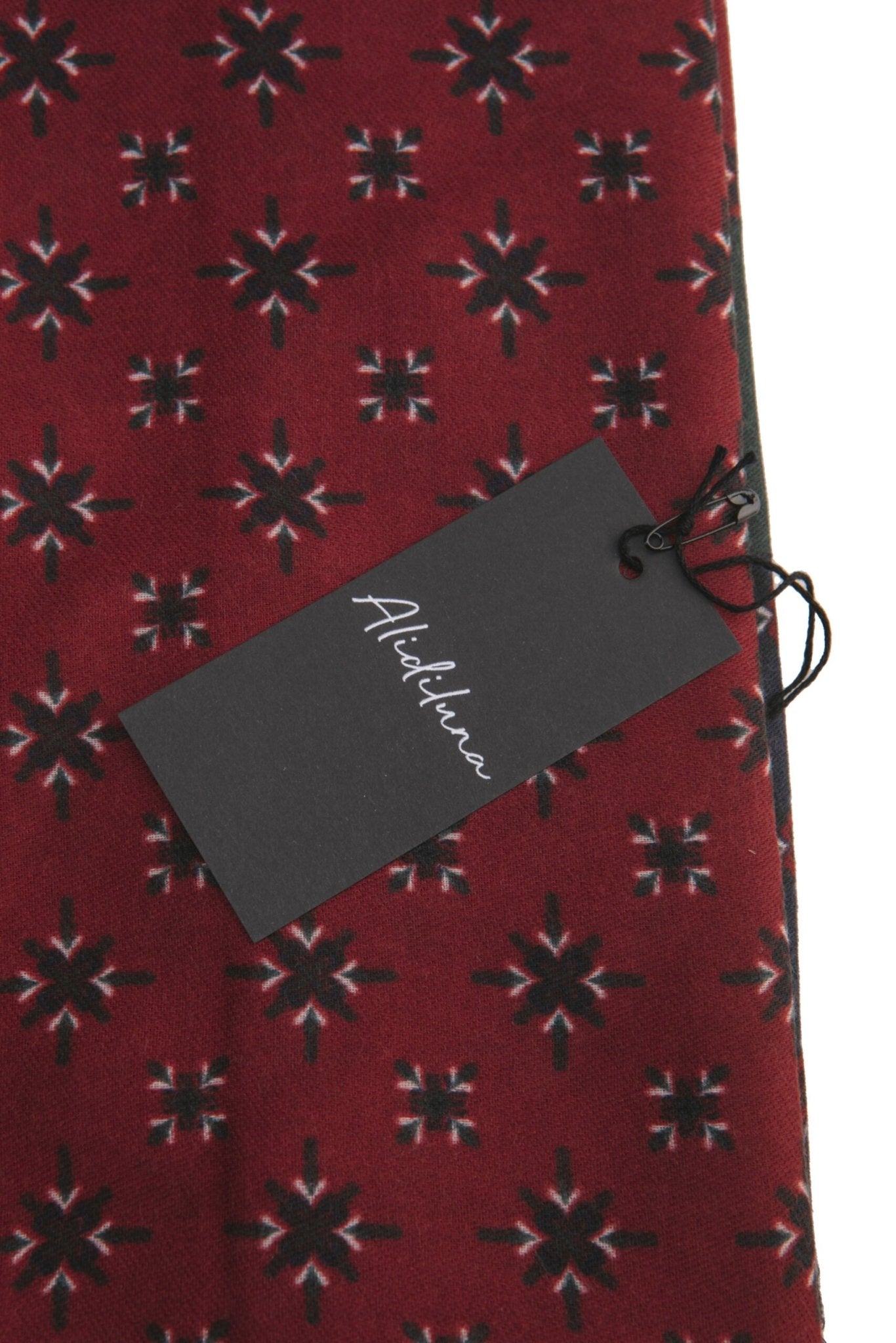 Sciarpa, foulard, Pashmina Uomo/Donna in Lana e Acrilico Bordeaux con motivo geometrico scuro fascia Verde Blu - Alidiluna