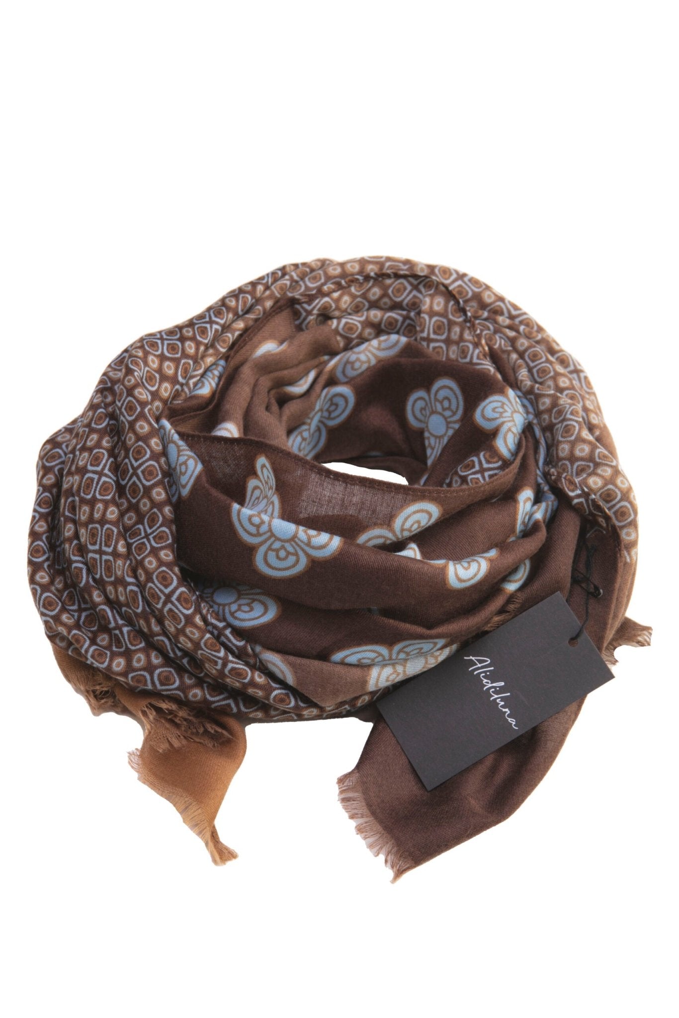 Sciarpa, foulard, Pashmina Uomo/Donna in Lana e Acrilico Marrone con Motivo Floreale - Alidiluna