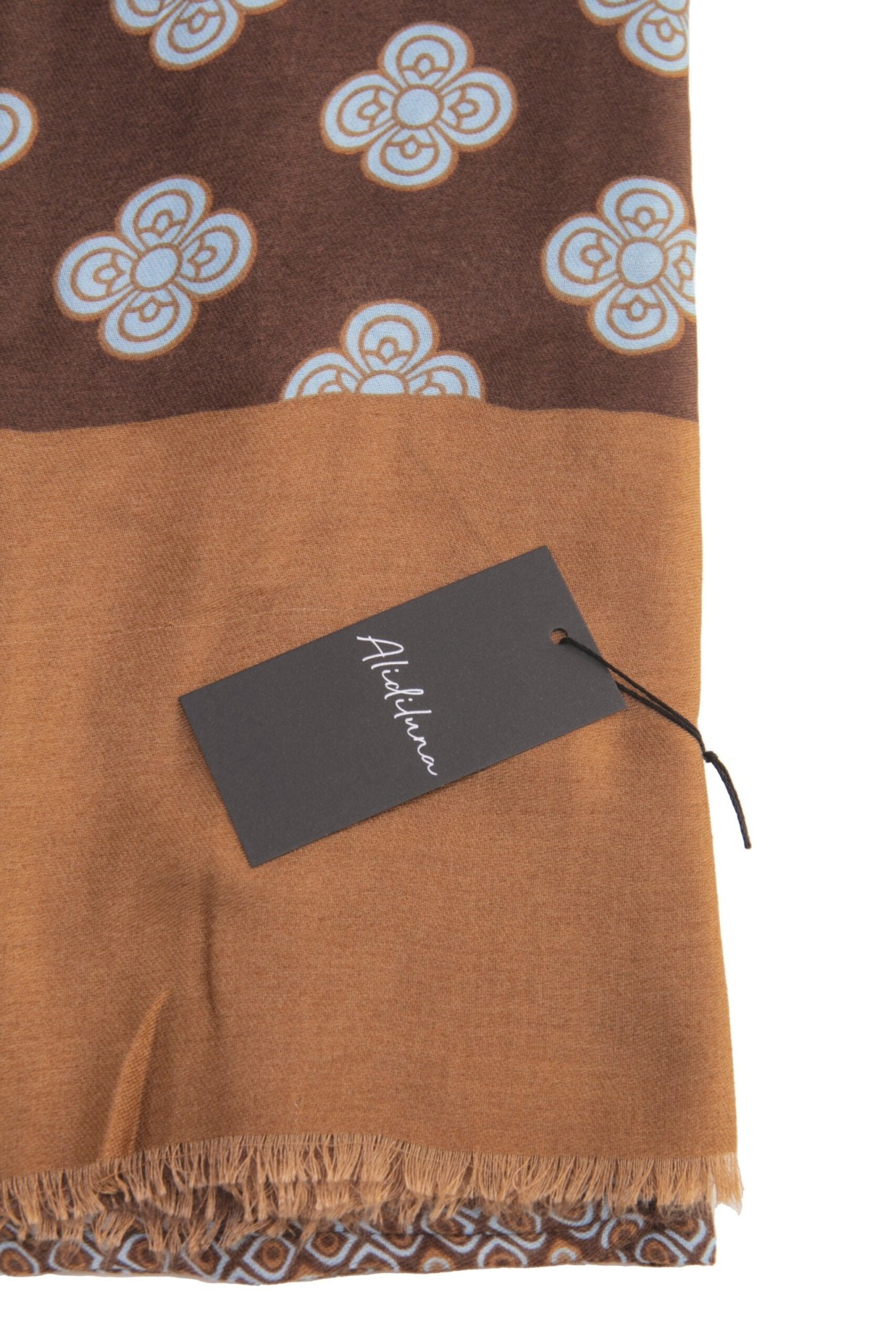 Sciarpa, foulard, Pashmina Uomo/Donna in Lana e Acrilico Marrone con Motivo Floreale - Alidiluna