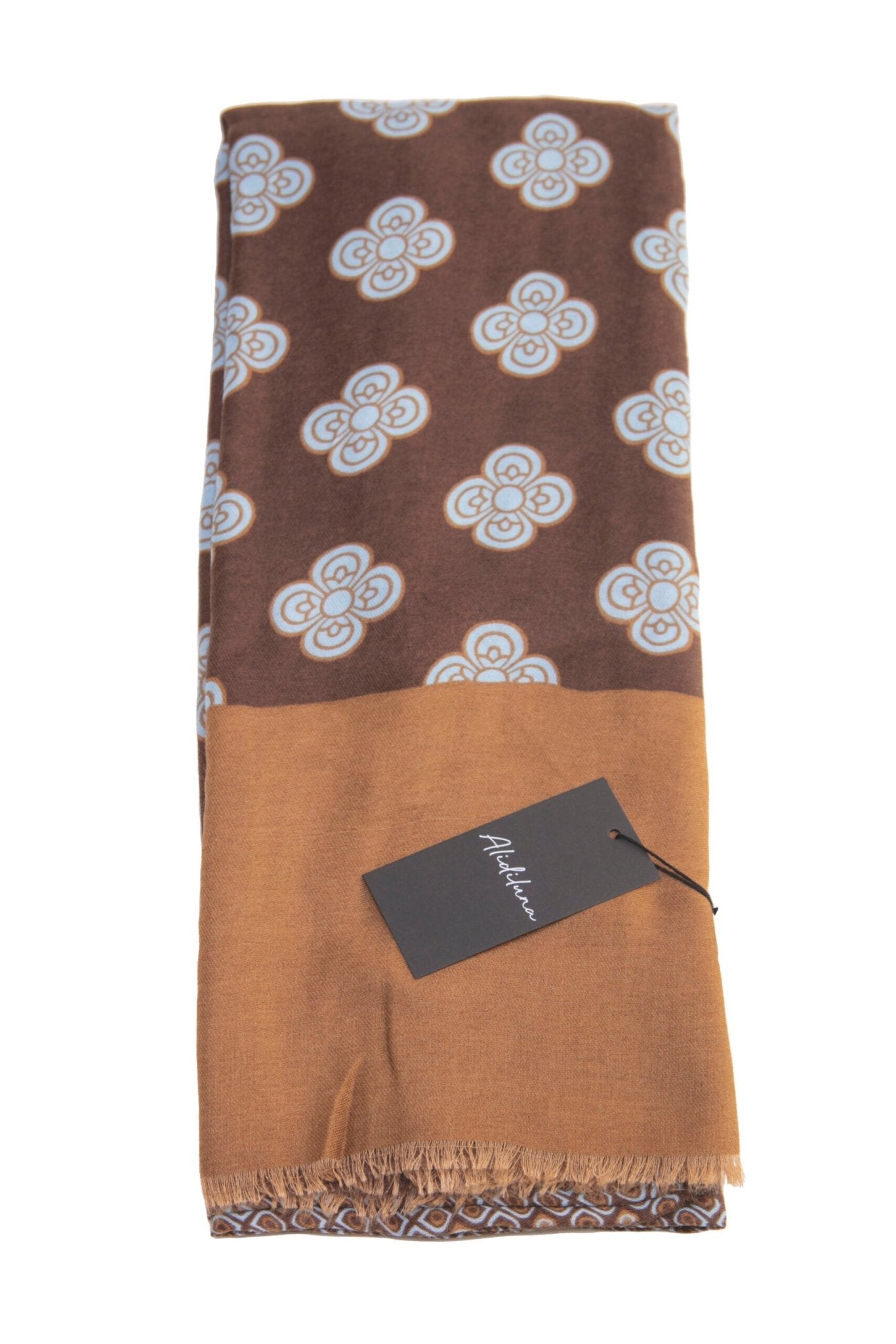 Sciarpa, foulard, Pashmina Uomo/Donna in Lana e Acrilico Marrone con Motivo Floreale - Alidiluna