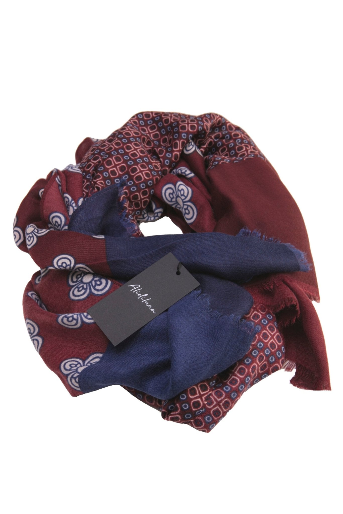 Sciarpa, foulard, Pashmina Uomo/Donna in Lana e Acrilico Rosso con motivi fluoreali Bianchi - Alidiluna
