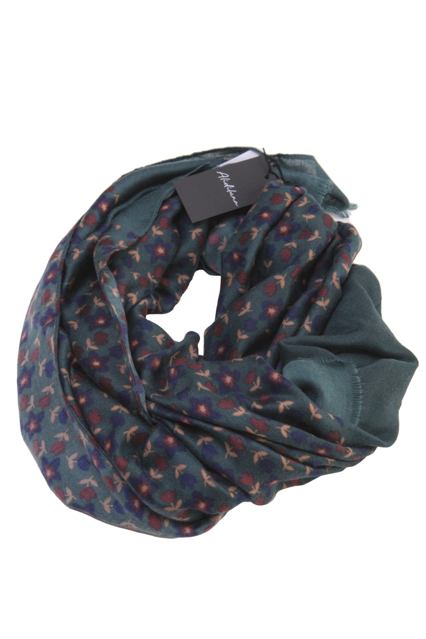 Sciarpa, foulard, Pashmina Uomo/Donna in Lana e Acrilico Verde con motivi fluoreali - Alidiluna