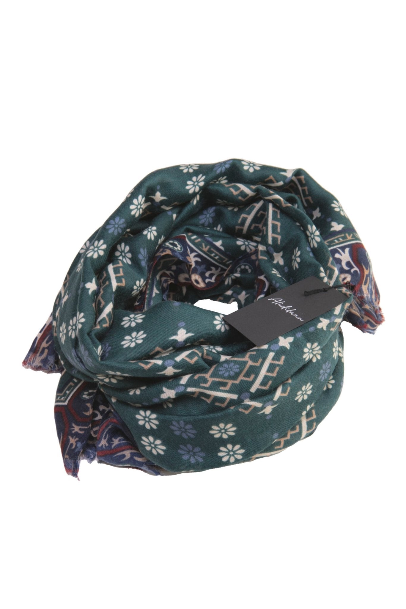 Sciarpa, foulard, Pashmina Uomo/Donna in Lana e Acrilico Verde con motivi geometrici - Alidiluna