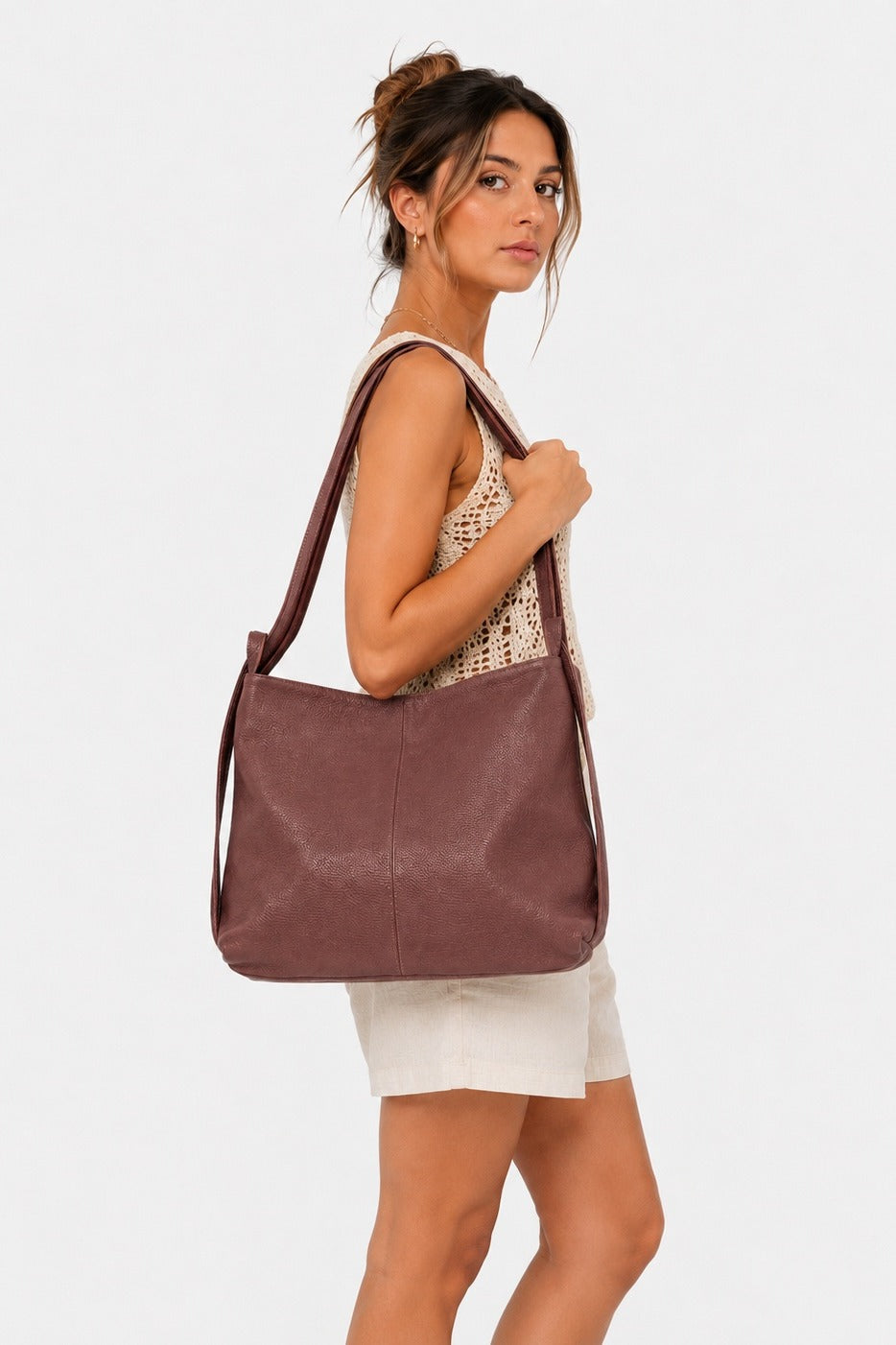 Francesca Women's Shoulder Bag Backpack Genuine Brown Leather Versatile Practical