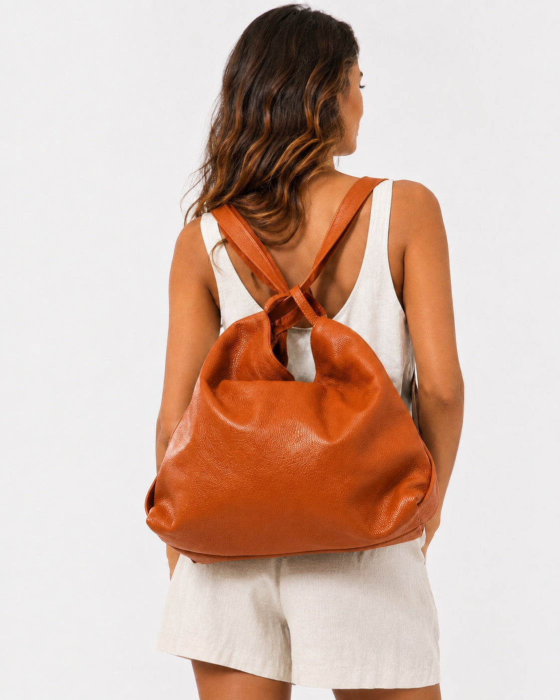 Francesca Women's Shoulder Bag Backpack Genuine Cognac Leather Versatile Practical