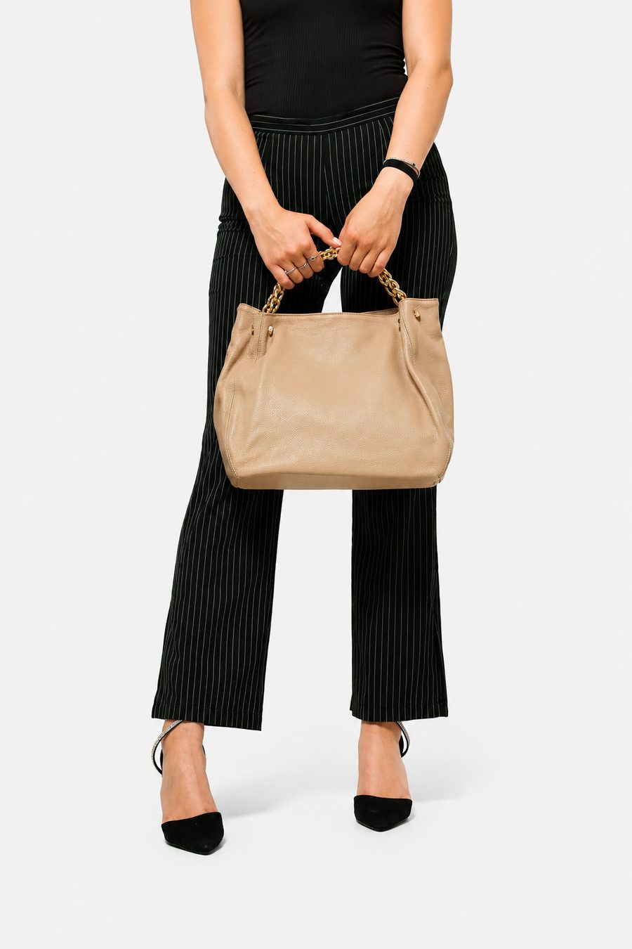 Borsa Spalla Donna VALENTINA in Vera Pelle Taupe | Made in Italy