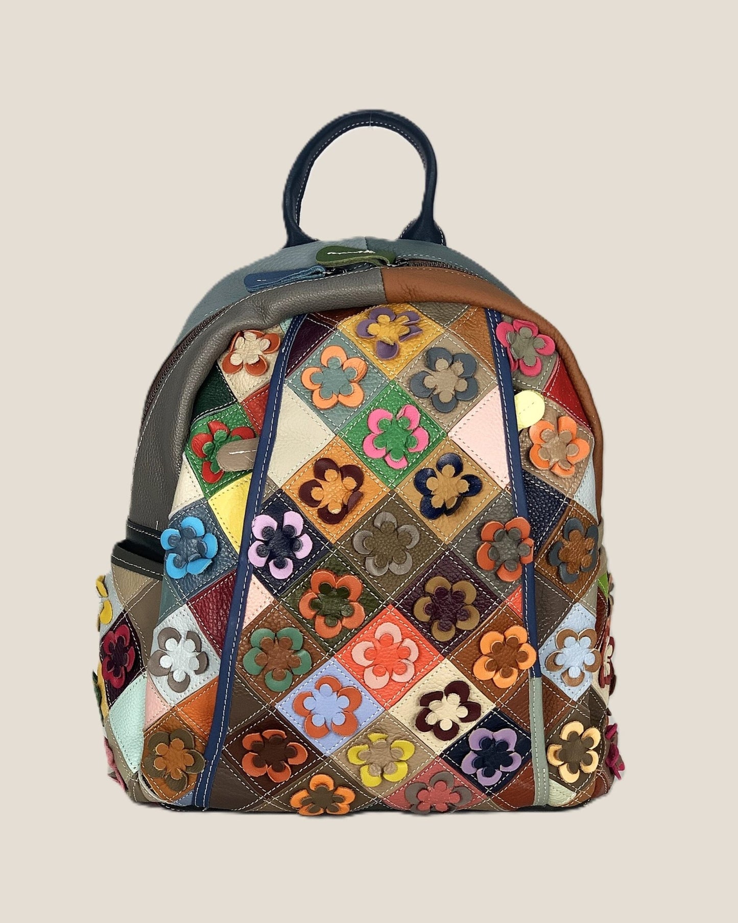 Zaino borsa a mano donna Concetta in vera pelle Multicolore applicazioni fluoreali - Alidiluna