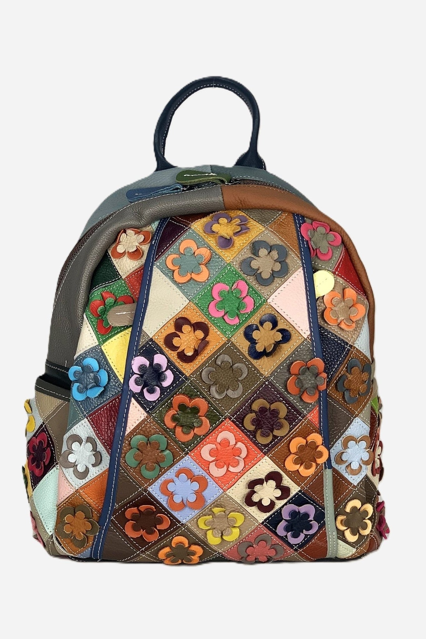 CONCETTA — Zaino patchwork multicolore con applicazioni floreali | Pezzo unico