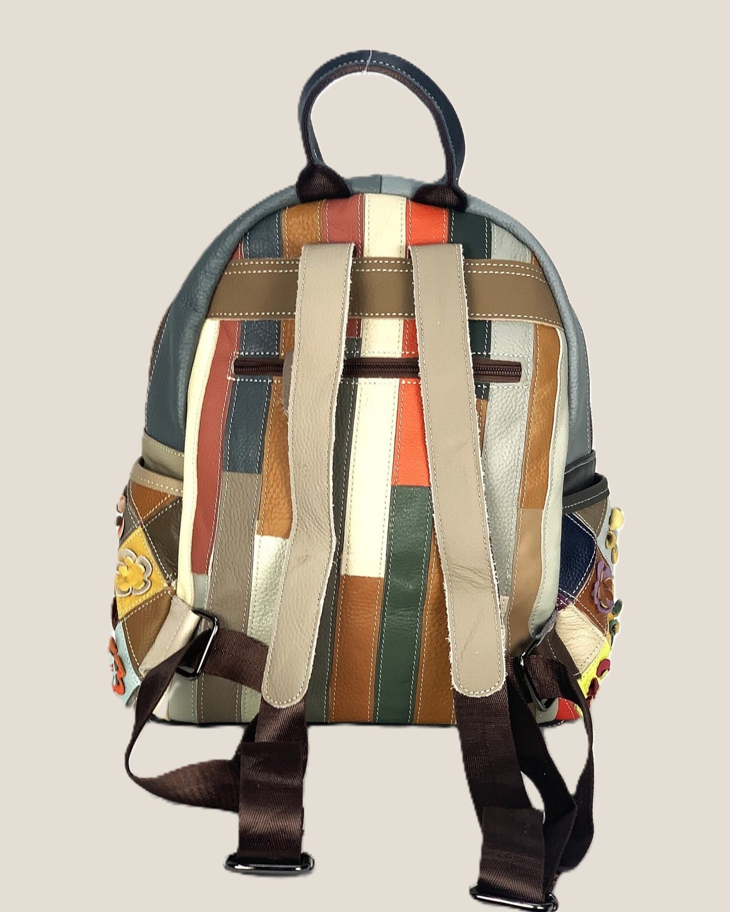 Zaino borsa a mano donna Concetta in vera pelle Multicolore applicazioni fluoreali - Alidiluna