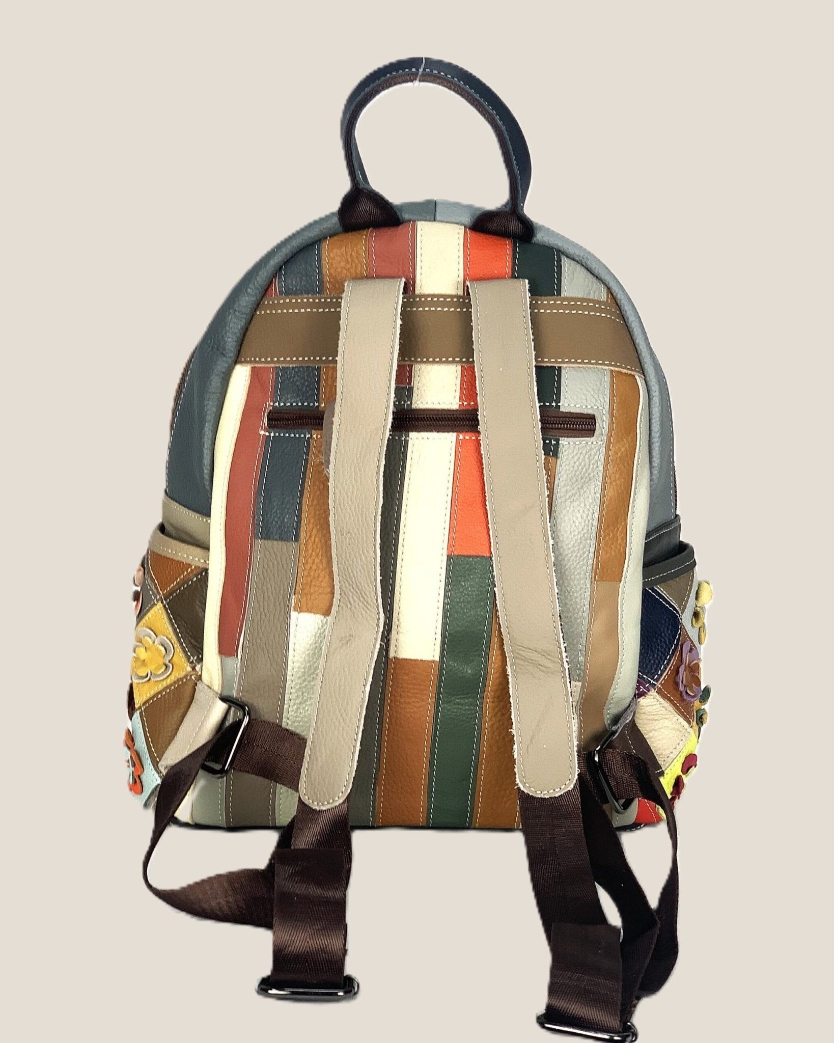 Zaino borsa a mano donna Concetta in vera pelle Multicolore applicazioni fluoreali - Alidiluna