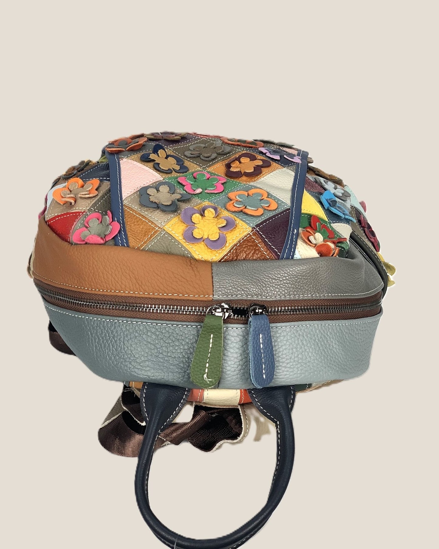 Zaino borsa a mano donna Concetta in vera pelle Multicolore applicazioni fluoreali - Alidiluna