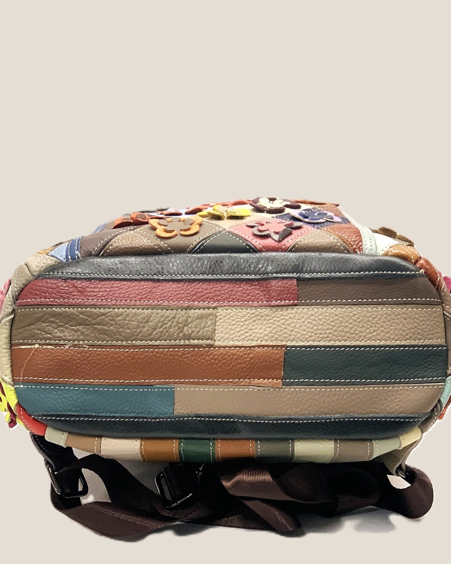 Zaino borsa a mano donna Concetta in vera pelle Multicolore applicazioni fluoreali - Alidiluna