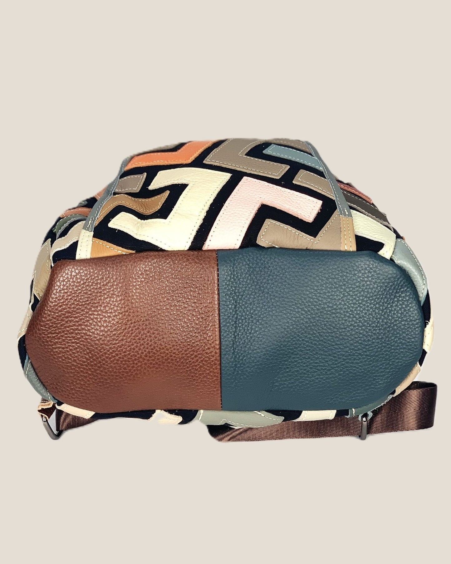 Zaino borsa a mano donna Katia in vera pelle chiaro geometrico multicolore - Alidiluna