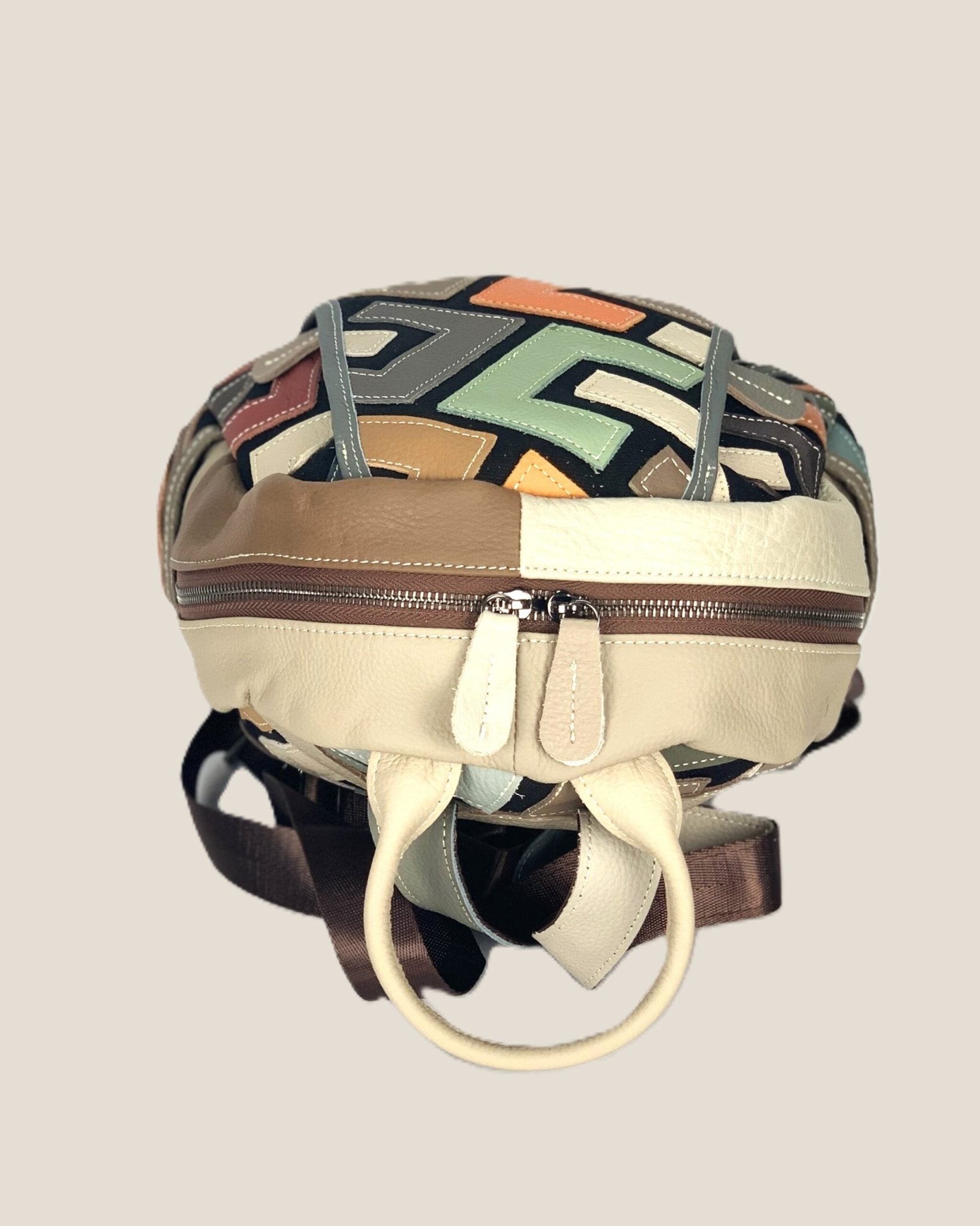 Zaino borsa a mano donna Katia in vera pelle chiaro geometrico multicolore - Alidiluna