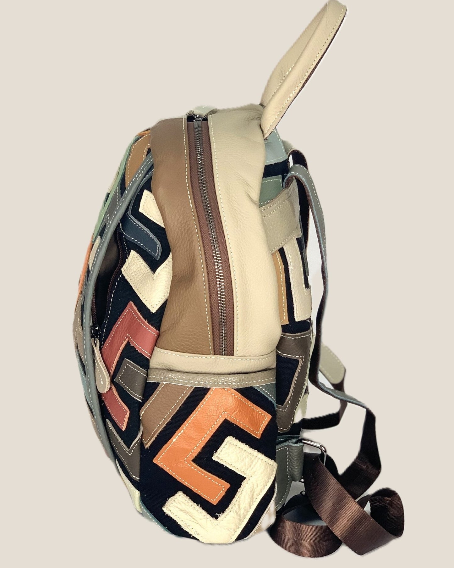 Zaino borsa a mano donna Katia in vera pelle chiaro geometrico multicolore - Alidiluna