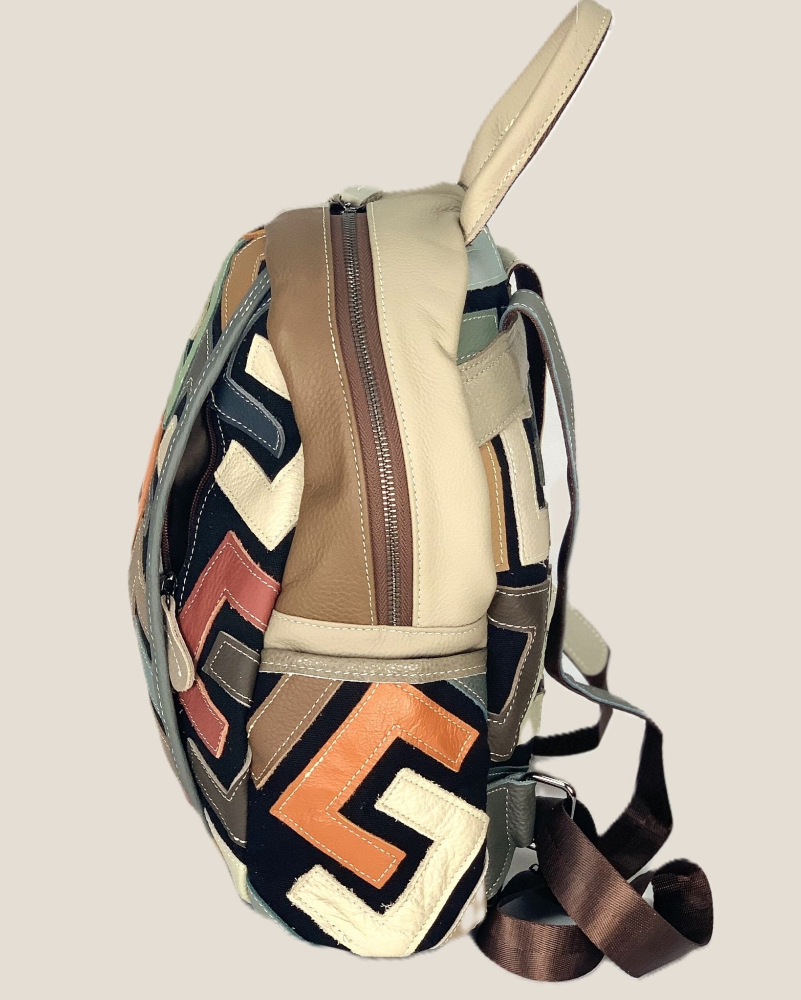 Zaino borsa a mano donna Katia in vera pelle chiaro geometrico multicolore - Alidiluna