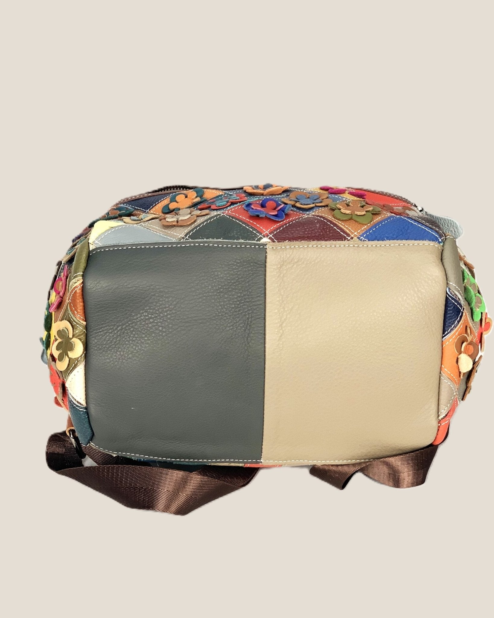 Zaino borsa a mano Valeria in vera pelle modello patchwork multicolore fiorellini - Alidiluna