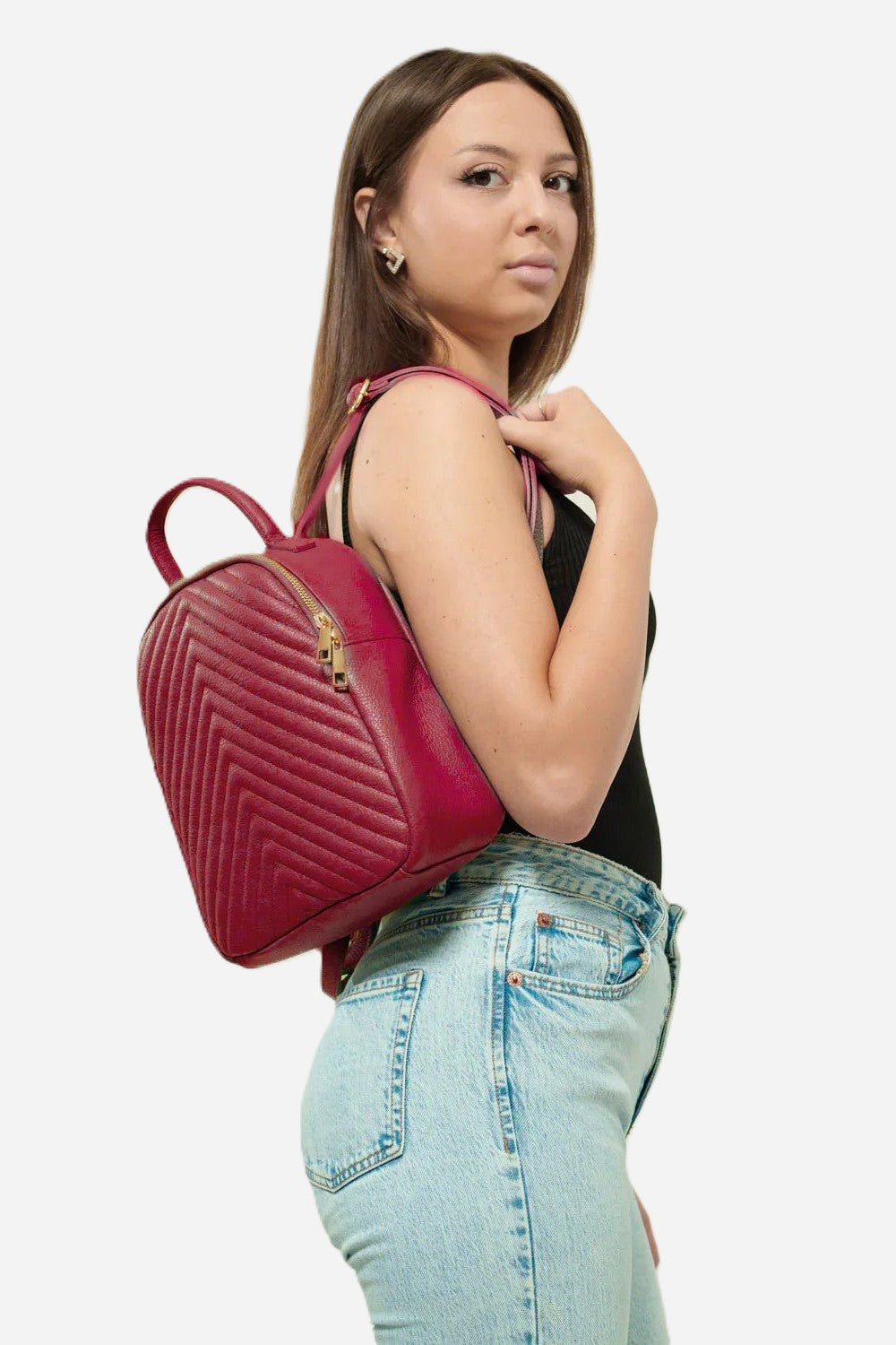 Cinzia Women's Backpack Genuine Leather Red Elegant Practical
