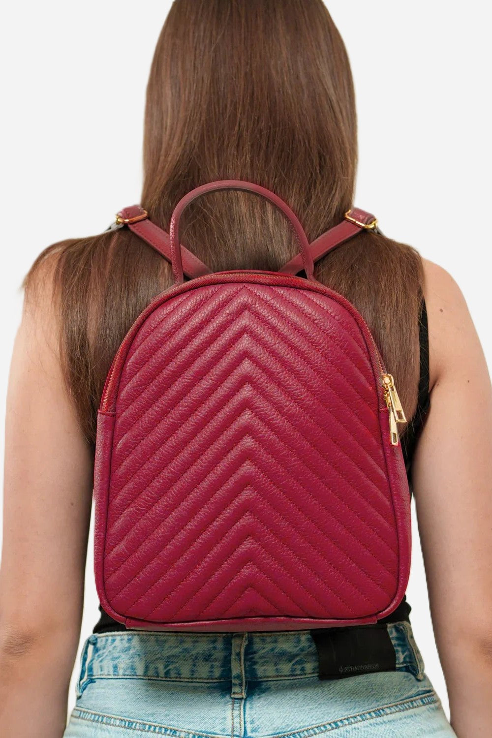 Cinzia Women's Backpack Genuine Leather Red Elegant Practical