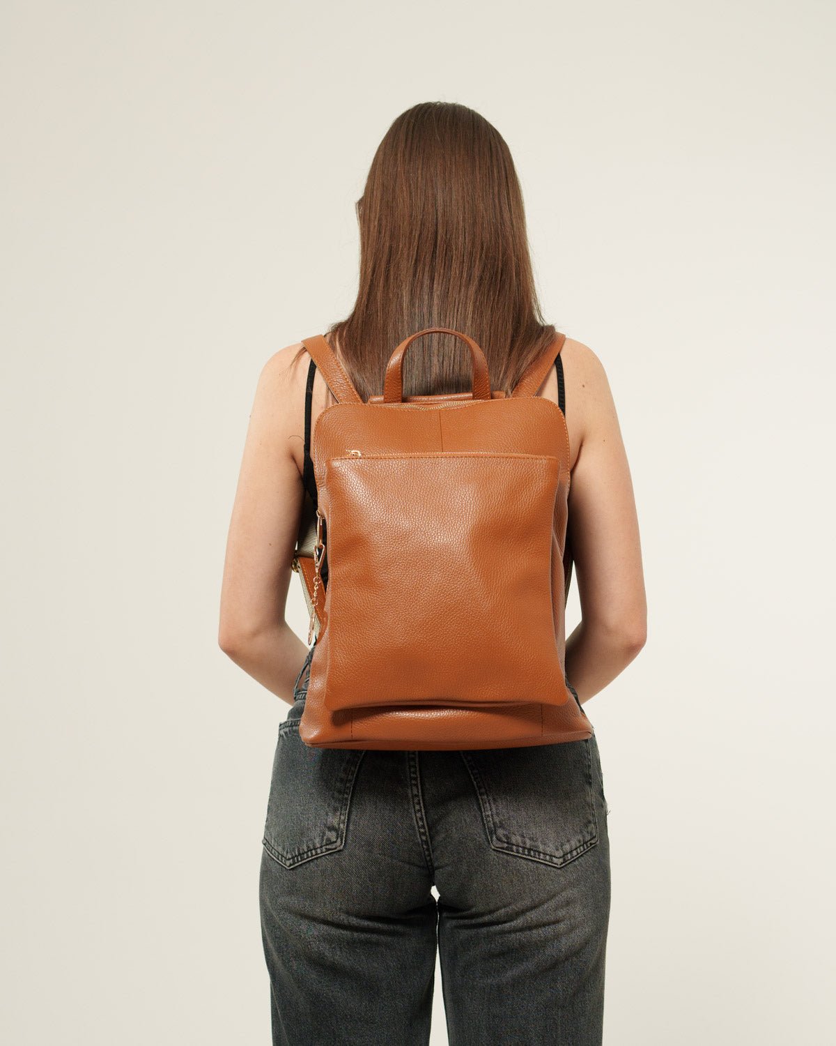Zaino donna Cristina in vera pelle Cognac tasche zip - Alidiluna