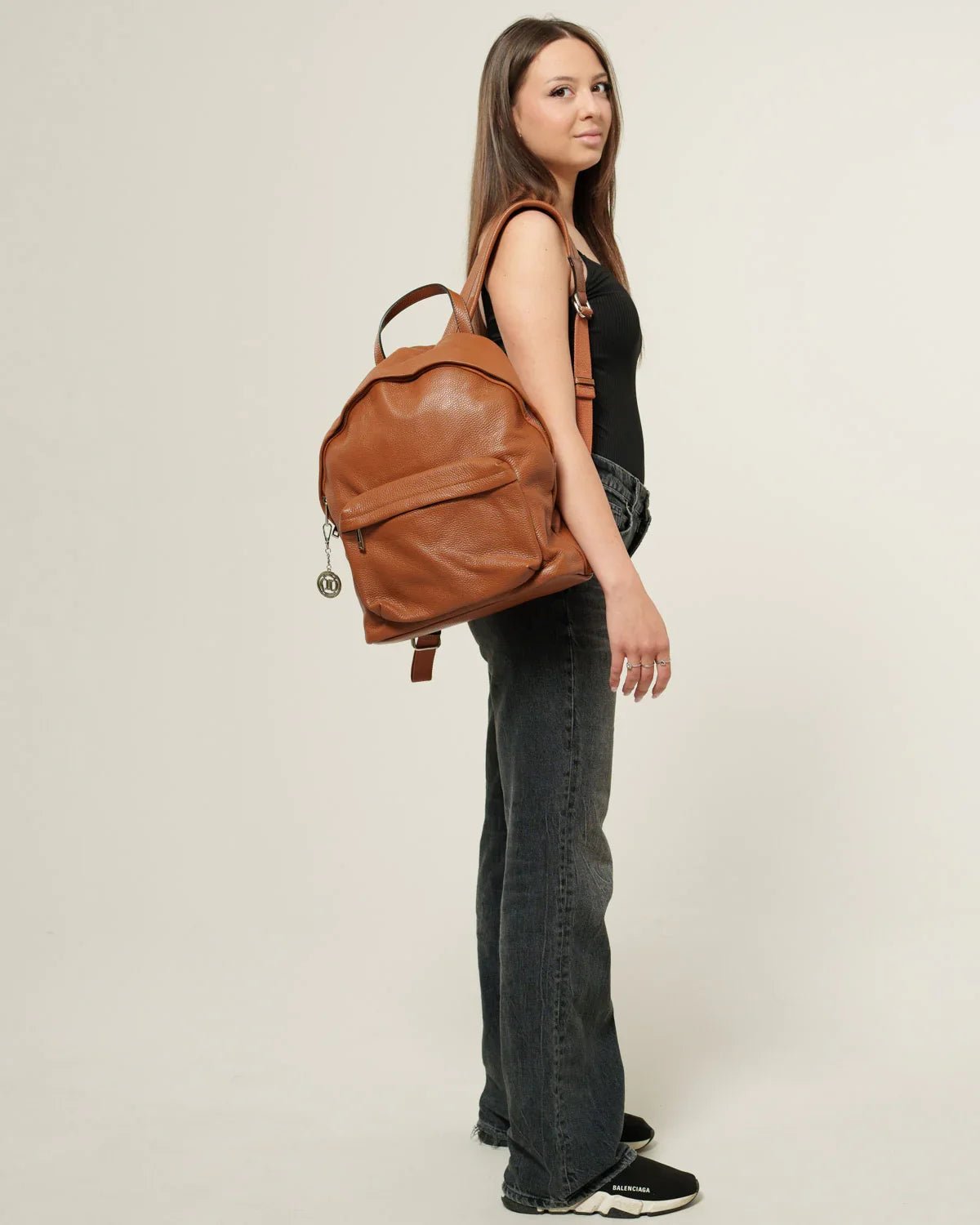 Zaino donna Federica in vera pelle Cognac porta pc tasche con Zip - Alidiluna