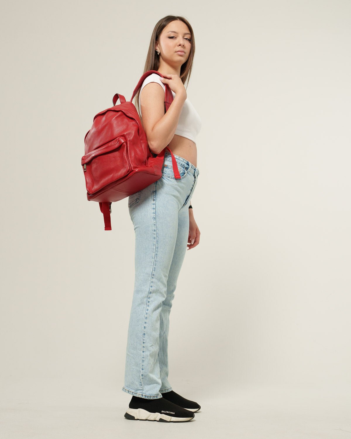 Zaino donna Federica in vera pelle Rosso porta pc tasche con zip - Alidiluna