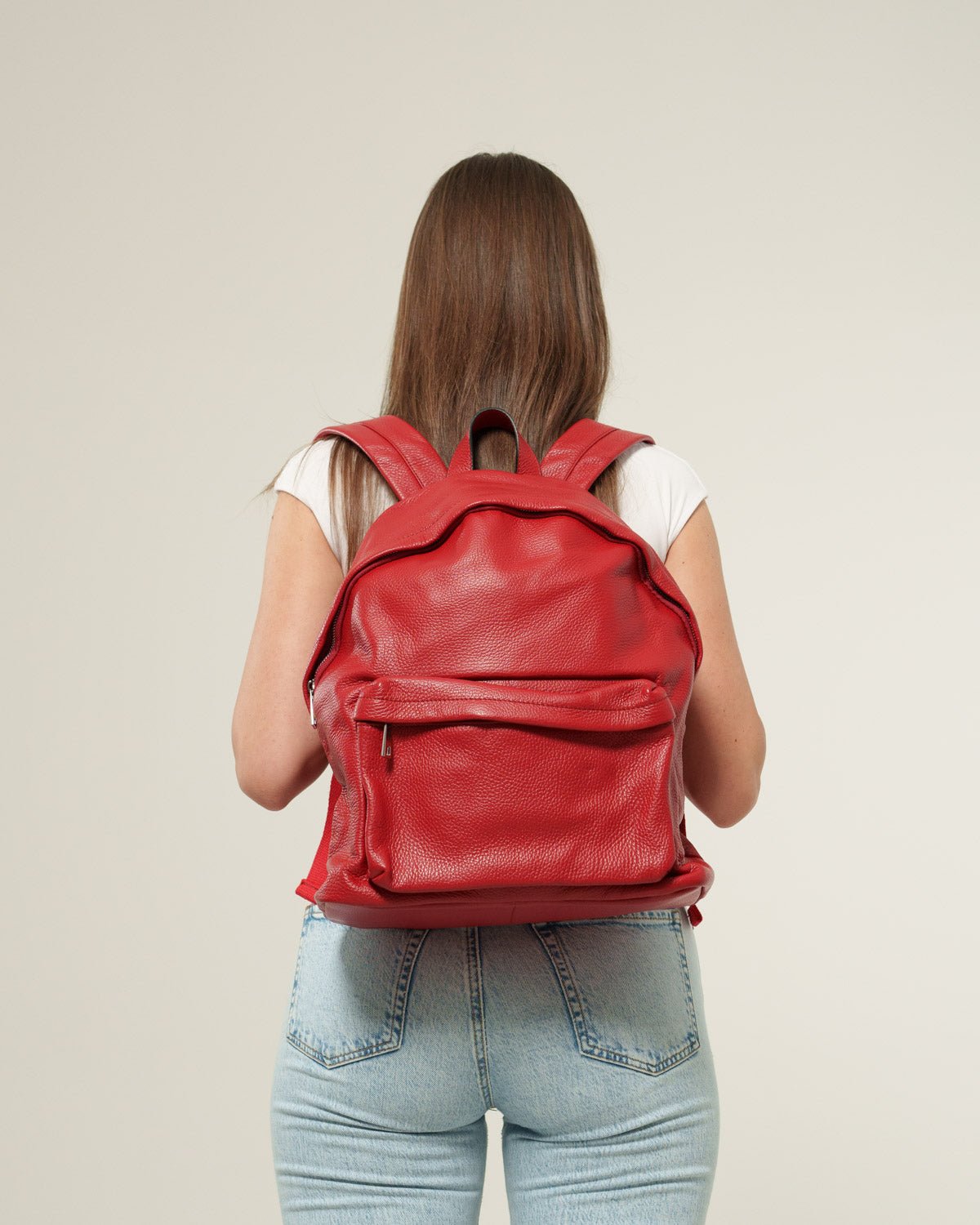 Zaino donna Federica in vera pelle Rosso porta pc tasche con zip - Alidiluna