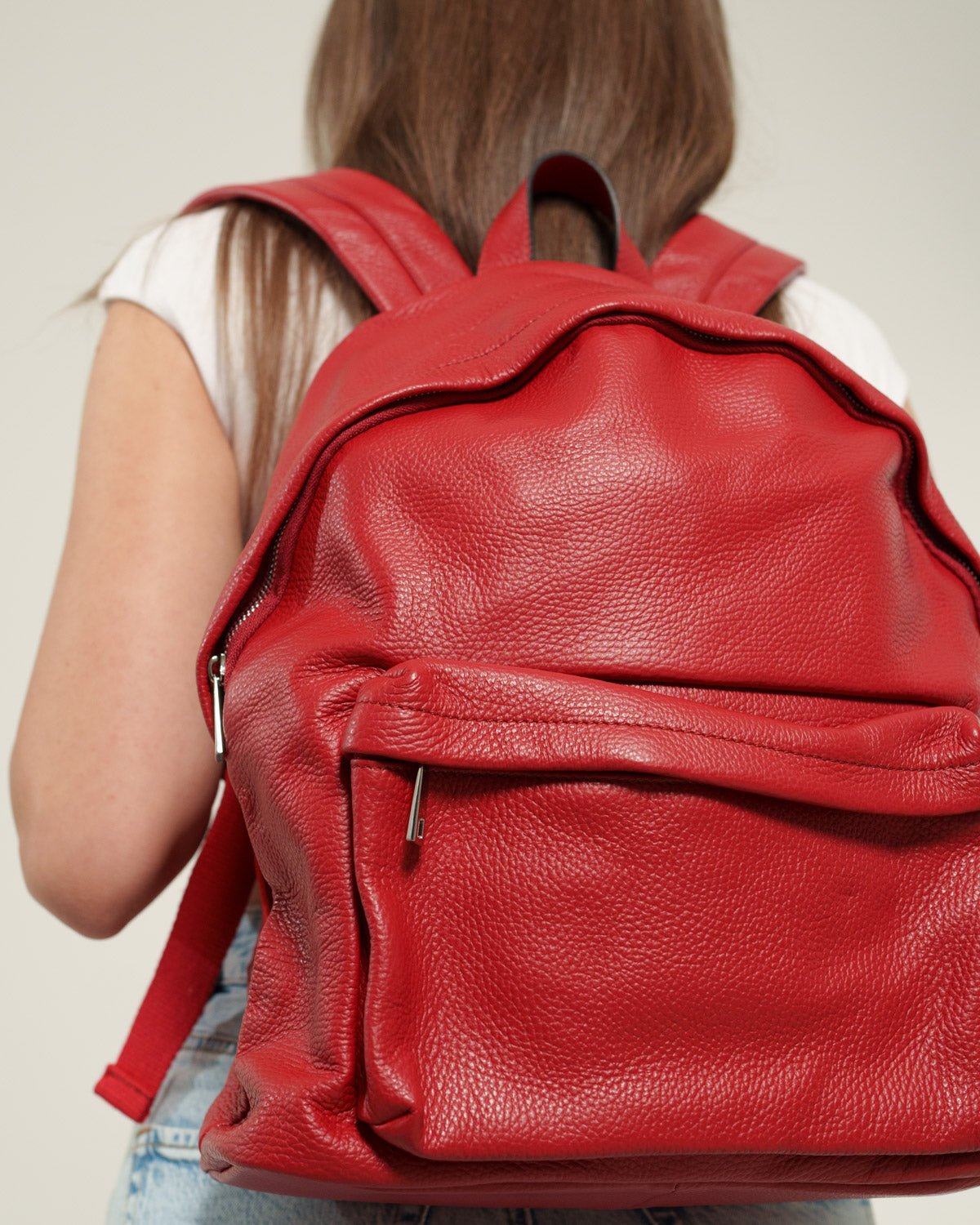 Zaino donna Federica in vera pelle Rosso porta pc tasche con zip - Alidiluna