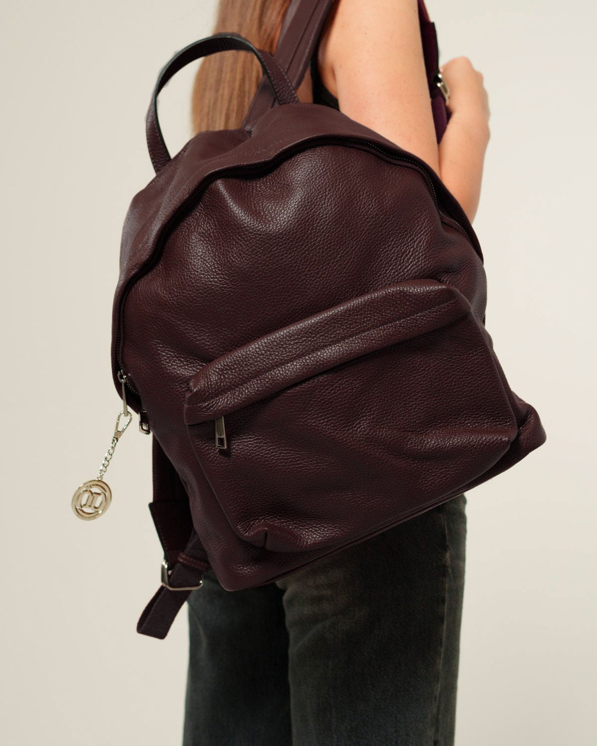 Zaino donna Federica in vera pelle Testa di moro porta pc tasche con zip - Alidiluna