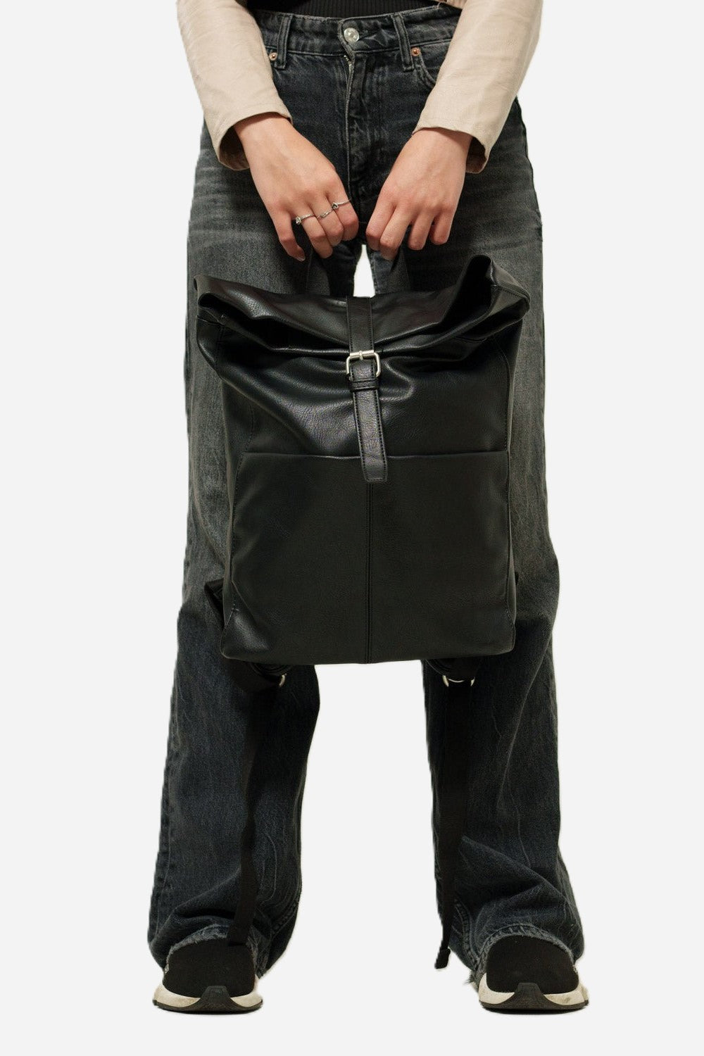 Leda Women's Backpack in Black Eco-Leather for Laptop