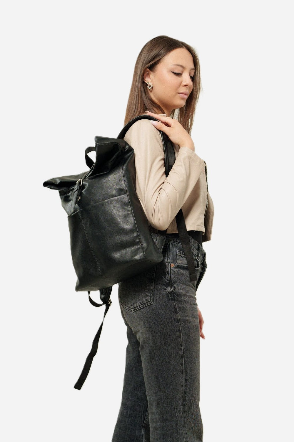 Leda Women's Backpack in Black Eco-Leather for Laptop