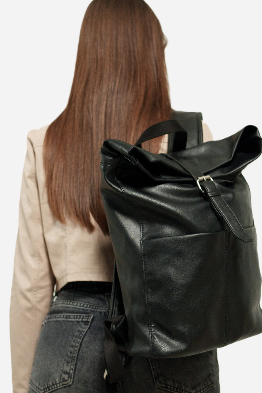 Leda Women's Backpack in Black Eco-Leather for Laptop