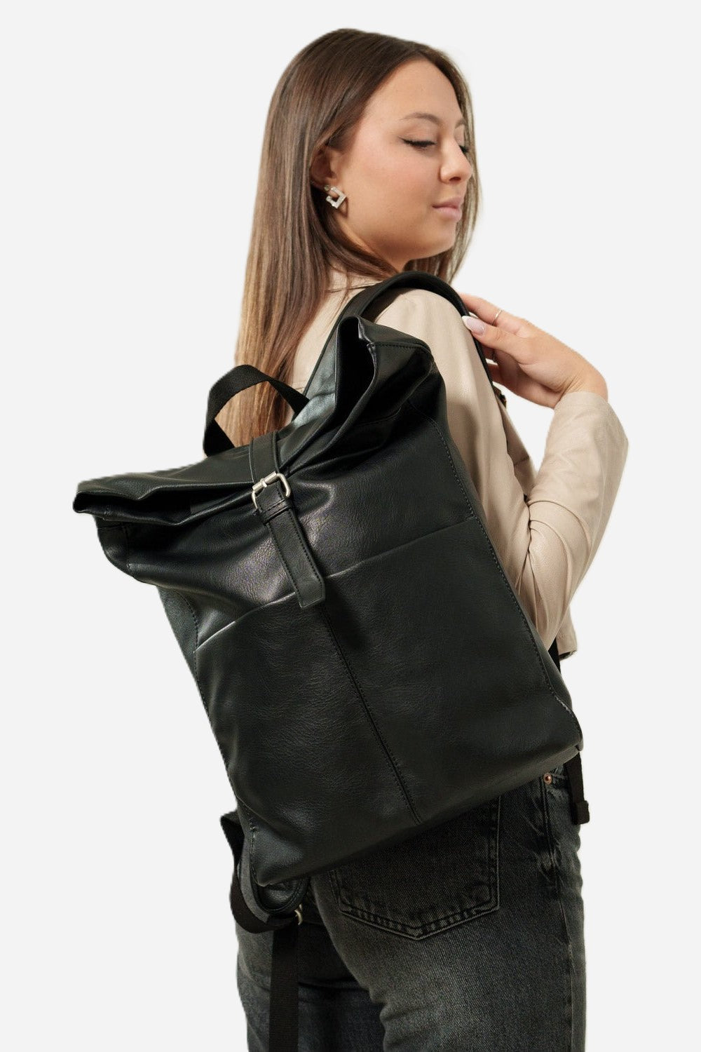 Leda Women's Backpack in Black Eco-Leather for Laptop