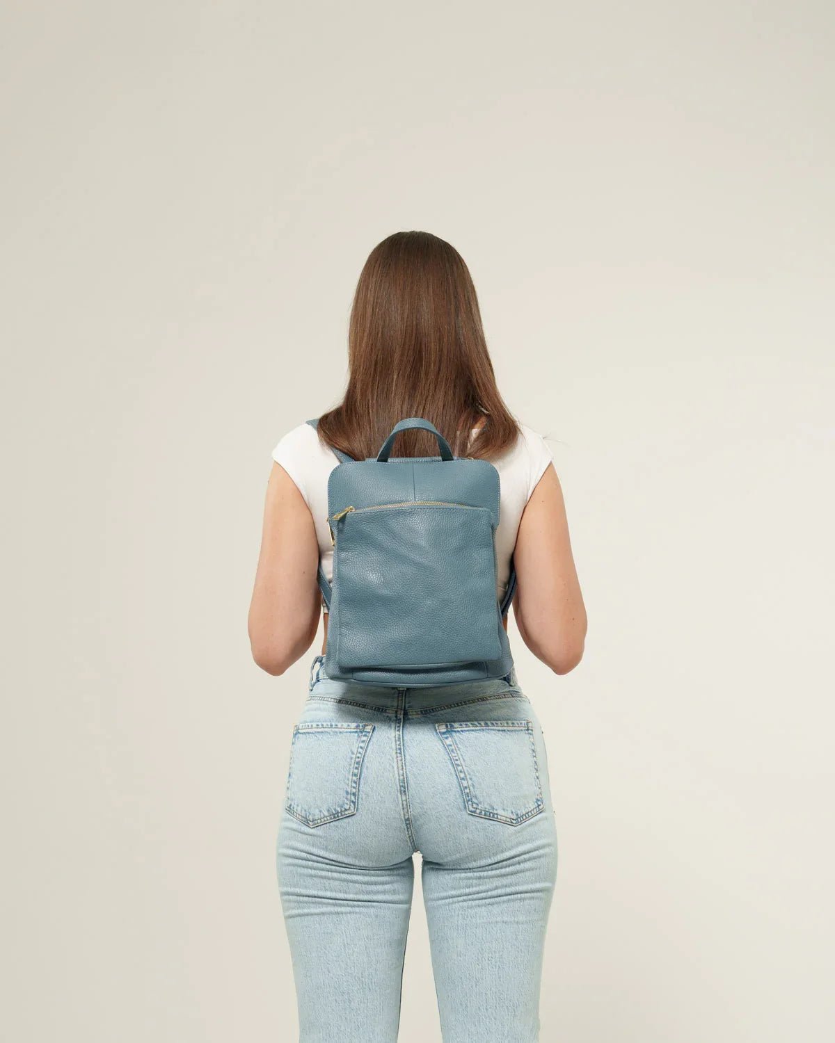 Zaino donna Rosalba in vera pelle Azzurro tasche zip - Alidiluna